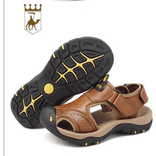BACKCAMEL Sneakers Hiking Shoes Men Genuine Leather Rubber Anti-skid Wear-resistant Soles Sandals Baotou Beach Shoe 8238 HOT