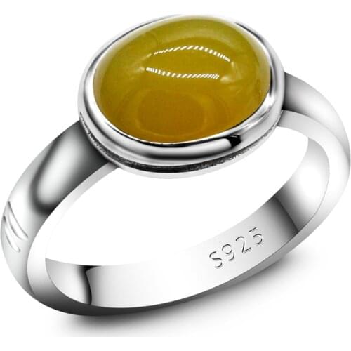 Agate Stone Mens Ring 925 Sterling Silver Inlaid Oval Yellow Stone Ring Thai Silver Mens and Womens Turkish Handmade Jewelry