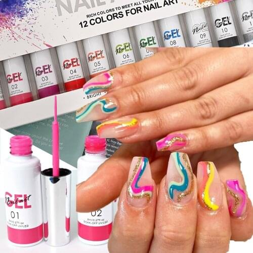 Line Art Gel Nail Polish Nail Art Set (12Pcs) Neon Line Art Gel Nails Polish Lacquer Draw Line Art Gel 8 mL/0.27 oz Painting Gel