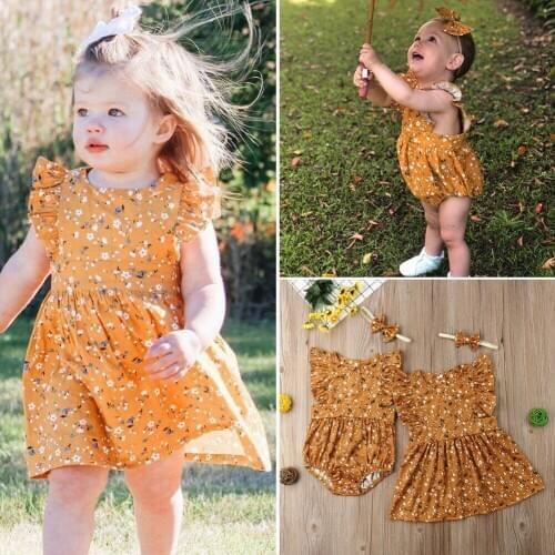 Toddler Kids Baby Sister Floral Romper Bodysuit Party Dress Summer Family Matching Outfits Baby Clothing Girls Clothing