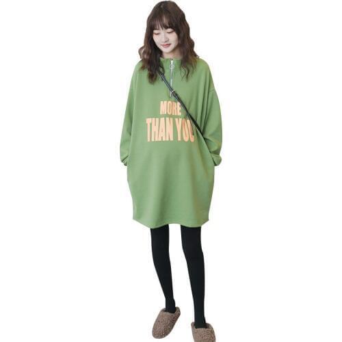 Autumn And Winter Maternity Clothes Korean-style Half-Zip Stand-Collar Plus Velvet Thick Hoodie Loose And Plus-sized Lettered