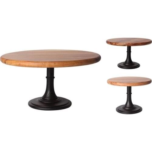 Cake Plate Stand Wooden Plate Metal High Base Cupcake Dish Wood Tray-ABUX