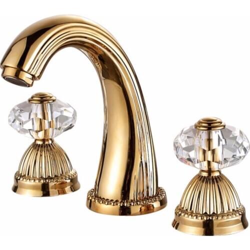 Gold clour 8" widespread bathroom Lavatory Sink faucet Crystal handles Mixer tap deck mounted
