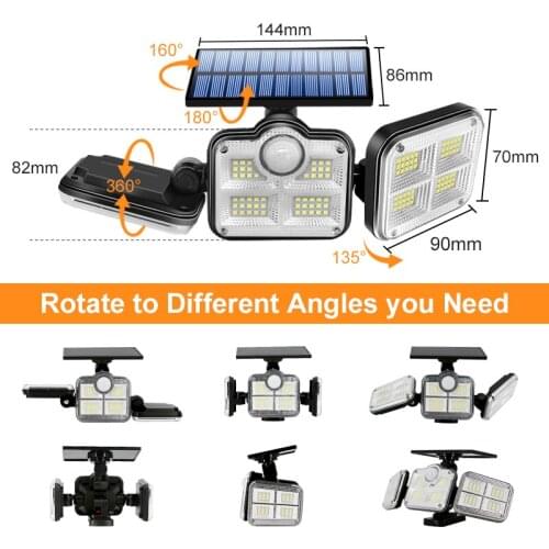 Solar LED Lights 3 Head Motion Sensor Lights 108 122 138 171 Outdoor Solar Lights Garden Lights Wall Lights Garland