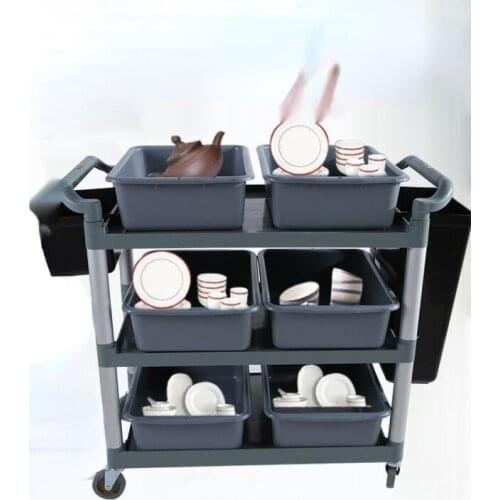 Dining Car Trolley Multi-Functional Plastic Mobile Restaurant Ding Room Commercial Three-Layer Bowl-Receiving Cart Serving Car