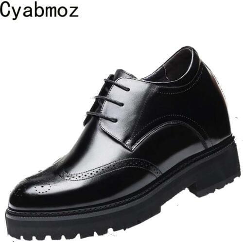 Cyabmoz Men Shoes Genuine Leather Height Increasing Invisibly Elevator Shoes 12cm Plaid Carving Man Dress Wedding Party Shoes