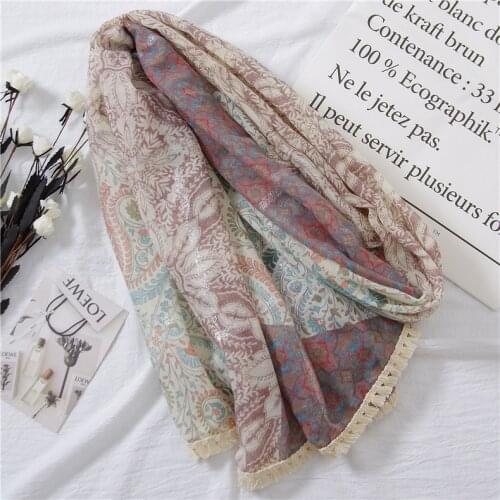 High Quality 2021 Fashion Luxury Brand Aztec Floral Tassel Viscose Shawl Scarf Lady Wrap Pashmina Stole Bufandas Muslim Hijab