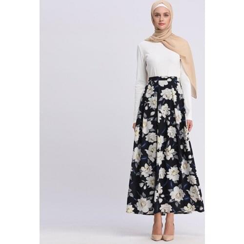 Half-length Skirt Muslim Womens Bottoms Fashion Casual Middle East Print Ankle Plus Size Big Flower Skirt Islamic Dress 2021