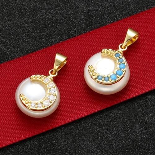 ZHUKOU 14x23mm pearl moon pendant for women handmade DIY necklace earrings jewelry accessories Making findings model: VD581