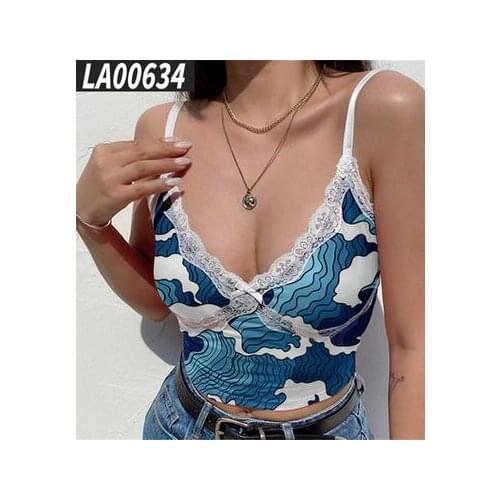 Women’s Sexy Lace Patchwork V-Neck Camisole Spaghetti Strap Crop Top Women Clothing Cami Tank Tops Y2K Tops