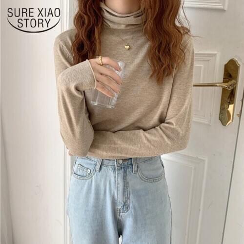 Heap Collar Pullover Basic Bottoming Knitwear Women Knitted Cotton Pullover Sweater Solid Office Lady Clothes Femme Jumper 11539