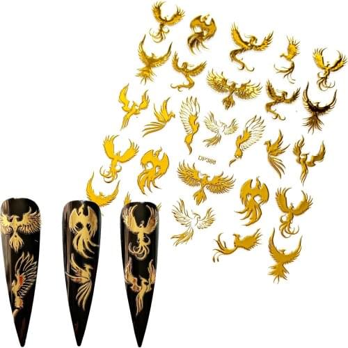 1pc Nail Art Sticker Sheet Gold Color Phoenix Dragon Peacock Shape Sticker Manicure