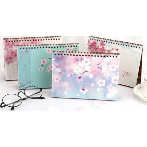 1pcs 2019 Novelty Cherry Blossoms Desk Calendar DIY Mini Table Calendars Daily Schedule Planner 2018.09~2019.12