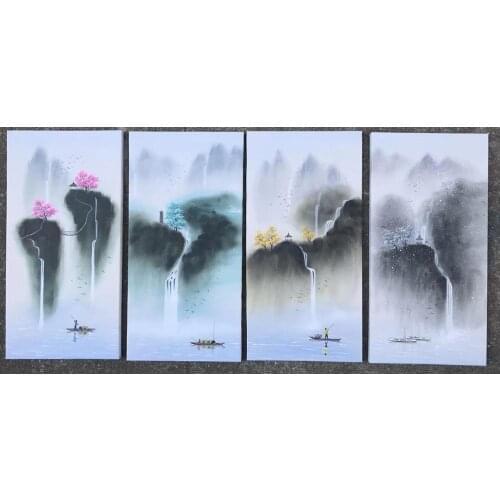 100% Hand Painted 4 pcs Modern Chinese Landscape Oil Painting on Canvas Abstract Canvas Painting Wall art Picture for Home Decor