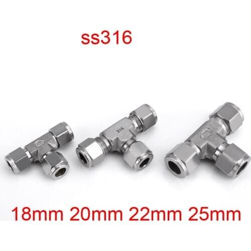 18mm 20mm 22mm 25mm LOK-Fitting Bite Tube union tee ferrule fitting eremeto-type 316L UT ss316 stainless steel Three-way joint