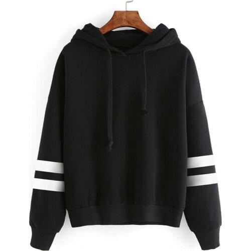 2020 Spring Fall Women Casual Sweatshirts Sports Hoodies Female Long Sleeve Pullover Sweatshirts Side Stripe Sleeve Hoodies