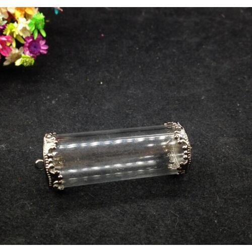 5sets/lot 40*15mm clear open tube glass globe findings set black plated flower base glass bottle pendant diy jewelry necklace