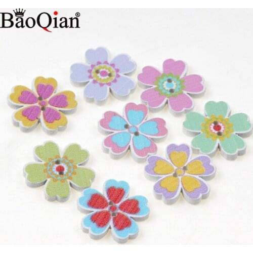 50pcs 2 Hole 18mm Natural Print Wooden Flower Sewing Buttons Scrapbook DIY Craft Wooden Buttons Decoration