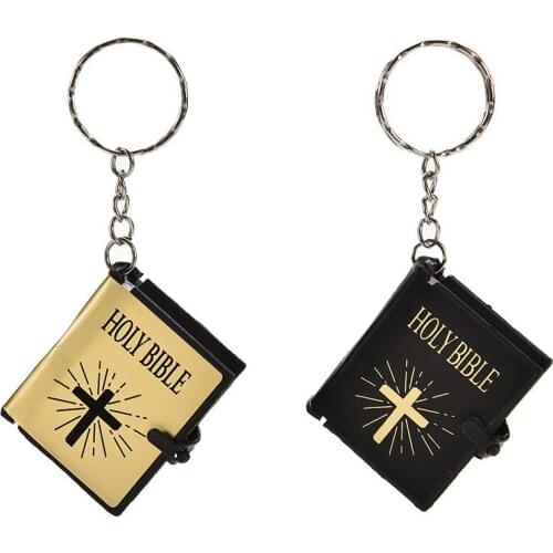 English Version Book Shape Keychain Religion Small Holy Bible Key Chain Christian Jesus Key Ring Keyring Gift Prayer God Bless