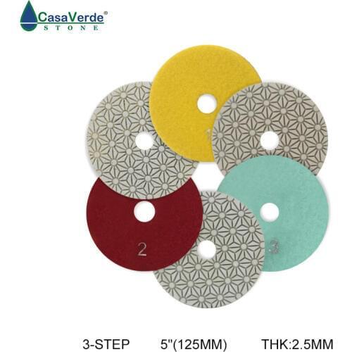 Free shipping DC-SFW3PP03 D125mm wet polishing 5 inch 3 step polishing pads for granite