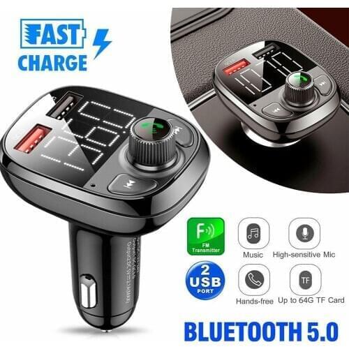 Bluetooth Car FM Transmitter Handsfree Qc3.0 USB Charger Adapter Mp3 Charge Kit Radio Dual USB Charger Dropshipping Car Qui E6C8