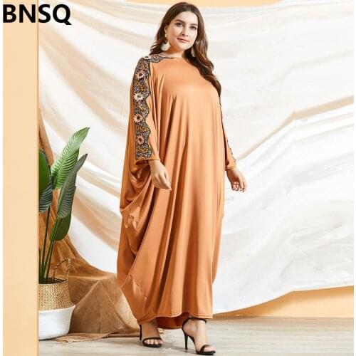 Large Loose Hui Dubai Bat Sleeve Lace Muslim Plus Size Womens Dress