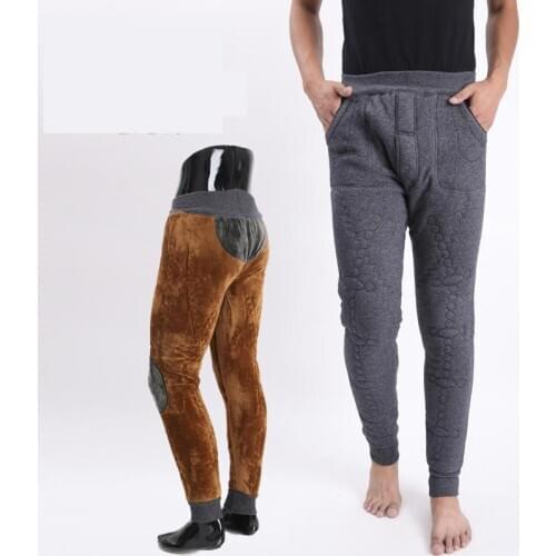 Winter Mens Thick Warm Elastic Waist Render Cotton Trousers Brand Pure Color Male Cashmere Long Pants Size L XL XXL XXXL