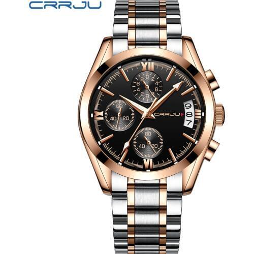 Relogio Masculino CRRJU Watch Men Rose Gold And Black Mens Watches Top Brand Luxury Sports Watches 2019 Reloj Hombre Waterproof