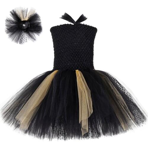 Black Gold Tutu Dress Princess Children Girls Evening Birthday Party Dress Tulle Kids Tutu Dresses for Girls Halloween Costume