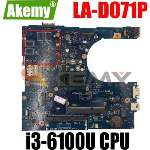 CN-027G19 098XGN 0P2C6J For DELL Inspiron 14 5459 15 5559 17 5759 Laptop motherboard AAL15 LA-D071P With i3-6100U 100% Full Test