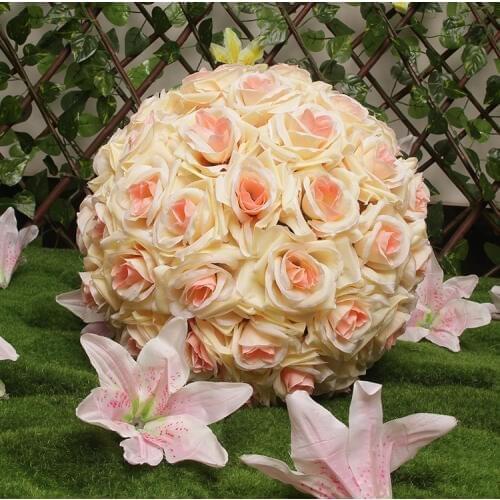 Hot sale 20 cm Romantic Champagne Rose Flower Ball DIY Silk flower Accessory for Home Wedding Decoration Simulation flowers ball