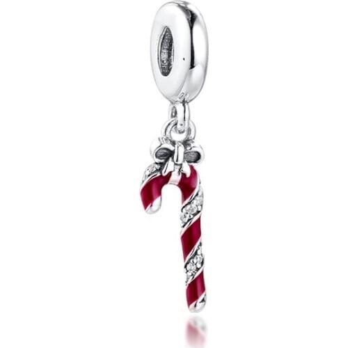 GPY Christmas Candy Cane Charms 925 Original Fit Pandora Bracelet Sterling Silver Beads for Jewelry Making DIY Women