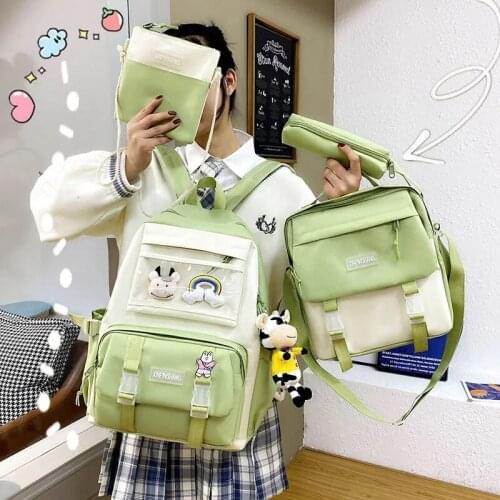 4Pcs/set Canvas School Backpacks Women School Bags for Teenage Girls Bookbags Students Travel Shoulder Bags Ladies Rucksack