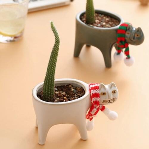 Creative cute cat tail ceramic personality cartoon animal simple succulent flower pot decoration