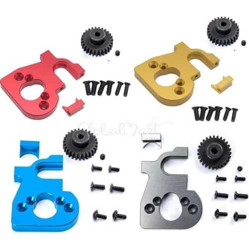 Metal Motor Seat Mount Spare Assembly Accessory & 27T Pinion Gear for WLtoys 1:14 1/14 144001 124018 124019 RC Car Upgrade Parts