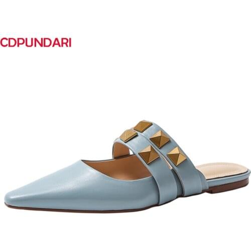 Fashion Rivet Genuine Leather Flat Sandals Women Summer Casual Punk Shoes Sandales Femmes 2021 Sandalias Mujer