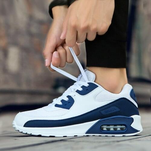 Large Size Mens Shoes Air Cushion Sports & Casual Shoes Lovers Trendy Running Shoes Blue Patchwork Walking Jogging Shoes