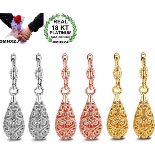 OMHXZJ Wholesale Personality Fashion OL Woman Girl Party Hollowed Vintage 18KT Gold White Gold Rose Gold Earrings YE287