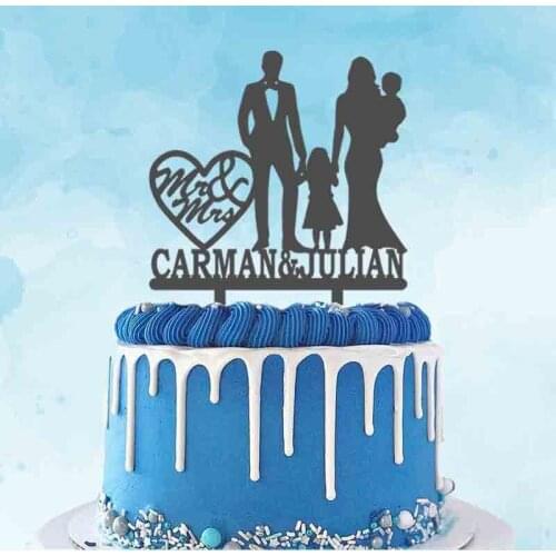 Personalized Wedding Anniversary Cake Topper Custom Couples Name Family of Four For Family Party Decoration Cake Topper
