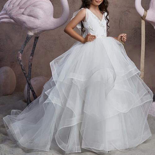 Princess Dress Girl Wedding Bridesmaid Dresses for Kids Girl First Communication Dress 7 Layers Tulle Gown Dress for Photo Shoot