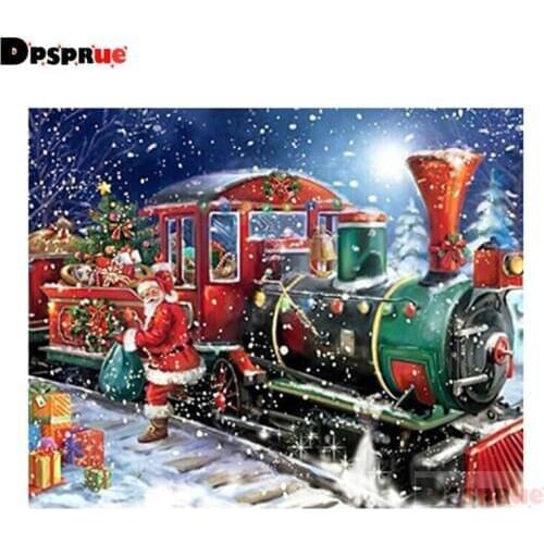 Dpsprue Full Square/Round Diamond Painting Cross Stitch Diamond 3D Embroidery Christmas Train DIY 5D Moasic Home Decor Gift Pu29