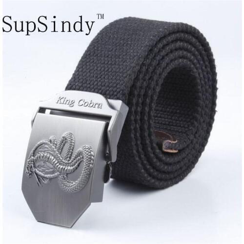 SupSindy mens canvas belt King Cobra buckle military jeans belt Army tactical belts for Male top quality men strap Army green