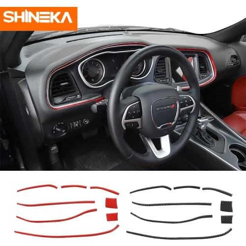 SHINEKA Real Carbon Fiber Car Center Control Dashboard Panel Decoration Strips for Dodge Challenger 2015+ Interior Accessories