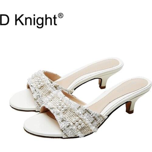 Women Thin Heels Slippers Braided Design Charm Open-toe Set Foot 2021 Vacation Beach Flat Sandals Casual Flip Flops Women Shoes