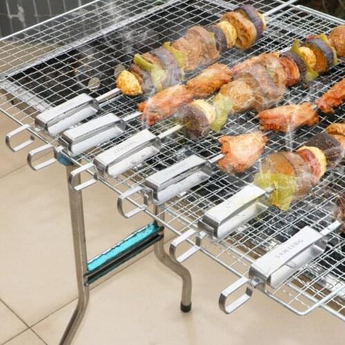 1pcs Stainless BBQ Movable handle Sticks Steel For Skewer Reusable Barbecue Flat Needle For Outdoor Camping Picnic Barbeque Tool