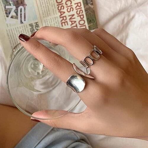 ZN Minimalist 925 Sterling Silver Wide Rings for Women Girl Fashion Creative Hollow Geometric Handmade Jewelry Accessories Gifts
