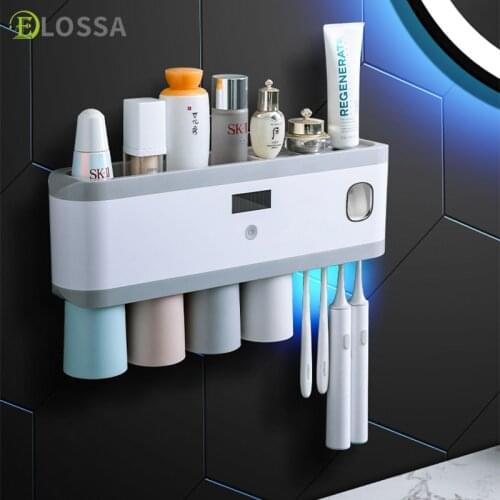 ELOSSA Intelligent UV Toothbrush Holder Solar Energy Automatic Toothpaste Squeezer Dispenser Storage Rack Bathroom Accessories