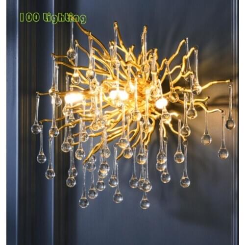 Unique Branch Crystal Water Drop Wall Lamp G9 LED Gold Parlor Bedroom Wall Lights Home Wall Decoration Hotel Wall Sconce