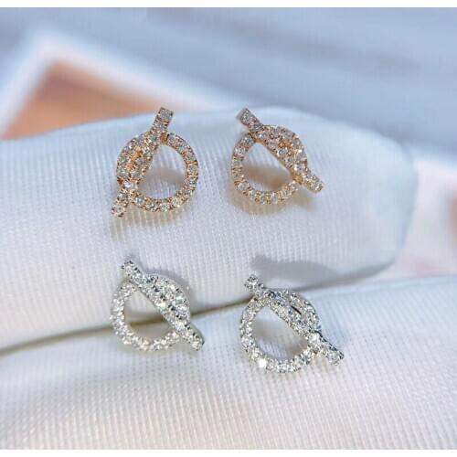 Unique Geometric Round 925 Sterling Silver Luxury Earring for Engagement Women Hollow Bling Zircon Ear Stud Party Jewelry Gifts