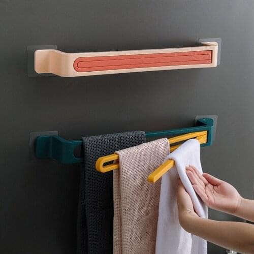 1PCS Rotatable Self-adhesive Towel Racks Plastic Folding Bracket Multifunction Wipes Bar Shelf Slipper Holder Bathroom Organizer